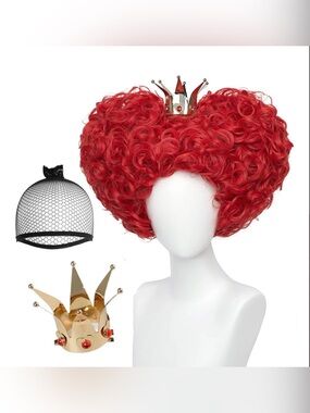 Red Heart of Queen Cosplay Wig with Crown